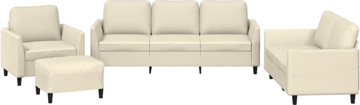 vidaXL - 4-delige - Loungeset - met - kussens - kunstleer - crème