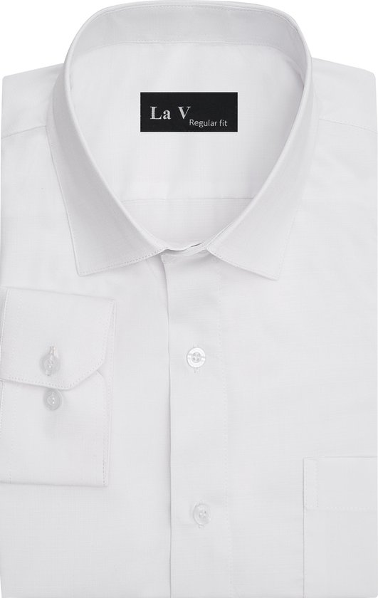 La V heren overhemd regular fit met strijkvrij Wit L
