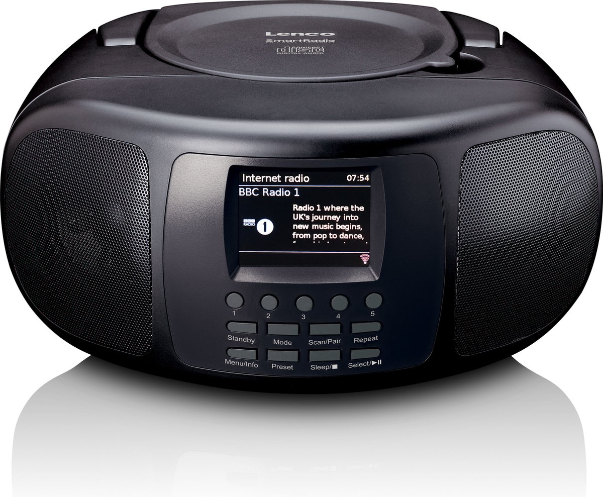 LENCO SCD-6000BK - Draagbare internet radio met DAB+/FM Bluetooth® CD-speler en groot LCD kleurendisplay - Zwart