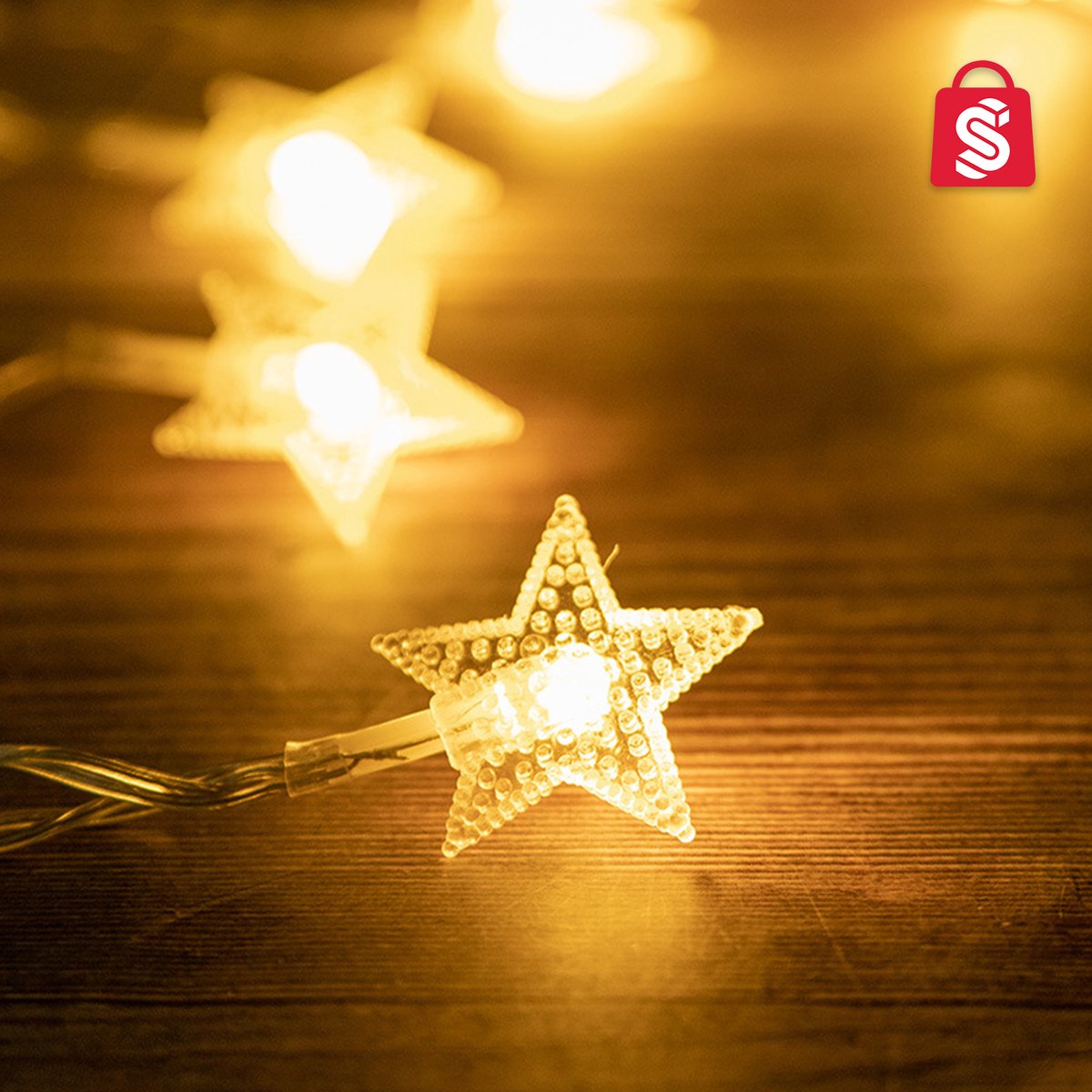 LED lichtslinger sterren | Kerstboom met verlichting | Kerstversiering | kerstverlichting | Warm wit | 7,5m | Lichtsnoer | Lichtslinger | kerstdecoratie