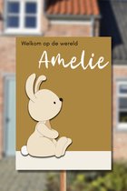 Welkomukkie.nl - geboortebord buiten - zittend konijn - caramel - 50x70cm - gratis eigen tekst en naam - babybord