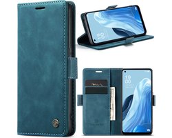 Geschikt Voor Oppo Reno 8 Lite Hoesje - Solidenz Urban Bookcase Reno 8 Lite - Telefoonhoesje Reno 8 Lite - Reno 8 Lite Case Met Pasjeshouder - PU Leren Hoes - Draadloos Opladen - Reno8 Lite - Blauw