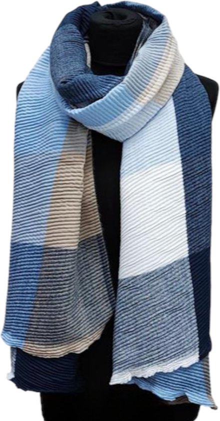 Lange Warme Sjaal - Geblokt - Blauw - 220 x 70 cm (23-95#)