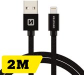 Swissten Lightning naar USB MFI Gecertificeerd kabel - 2M - Gevlochten kabel geschikt voor iPhone 7/8/X/11/12/13/14 - Zwart