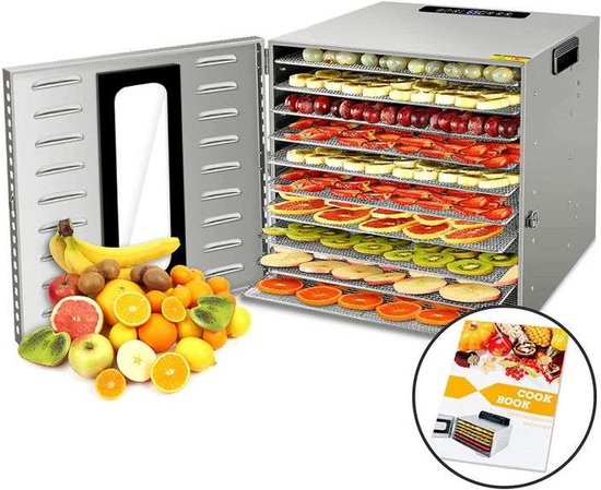 Foto: Fruit droogoven voedseldroger koekjes drogen dehydrator 10 laags xxl droogoven rvs 24 uurs timer led bedieningspaneel 1000 watt