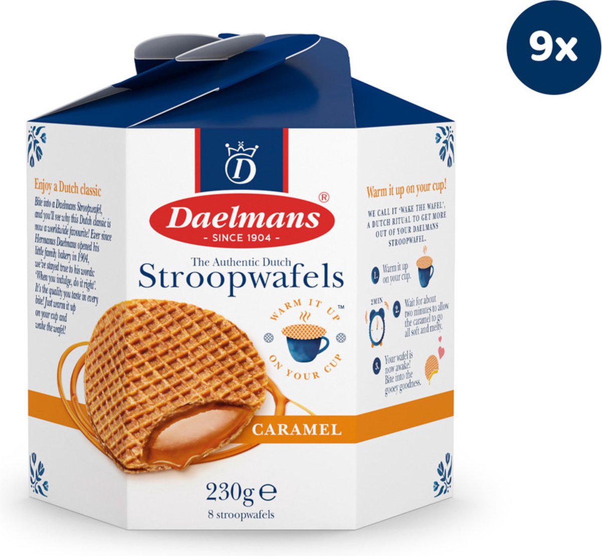 Daelmans Stroopwafels Hexa Doos – 72 Stroopwafels (9 x8) – 2.100 g