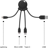 Xoopar - OCTOPUS Recycled - Multi kabel Zwart - USB - USB-C - micro-USB - multi-connector kabel