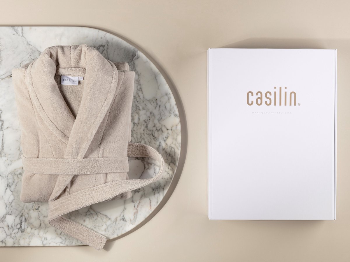 Casilin - Badjas Cadeau voor Hem en Haar in Luxe Geschenkdoos - Maat M - Dames - Voor Volwassenen - Fleece & Katoen - Absorberend - Beige