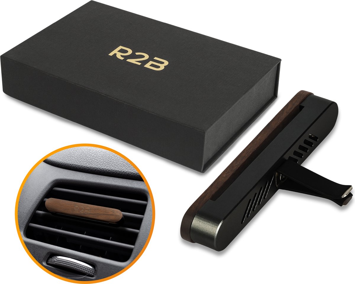 Goedkoopste R2B® Auto parfum met houder inclusief 2 Geurstaafjes - Walnoothout - Zwart - Auto Geurverfrisser - Luchtverfrisser - Autogeur - Autoaccessoires