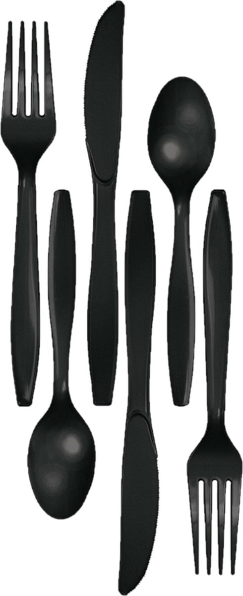 Kunststof bestek party bbq setje 48x delig zwart messen vorken lepels herbruikbaar