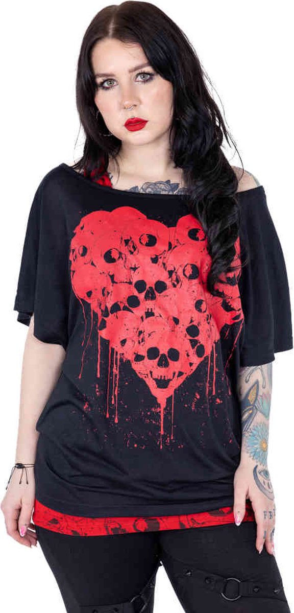 Heartless - Skull Heart Top - XL - Zwart/Rood