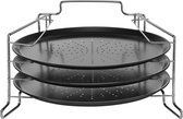 HI Pizzaplaat bakset met 3 bakplaten 16 x 31 cm- Pizza rek 3-delig - Pizzabakset met standaard/rek