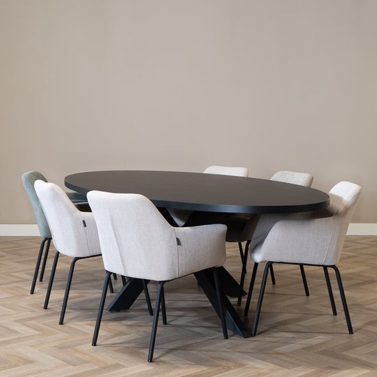 Bronx71® Table à manger Carl mélamine noir ovale 270 x 130 cm