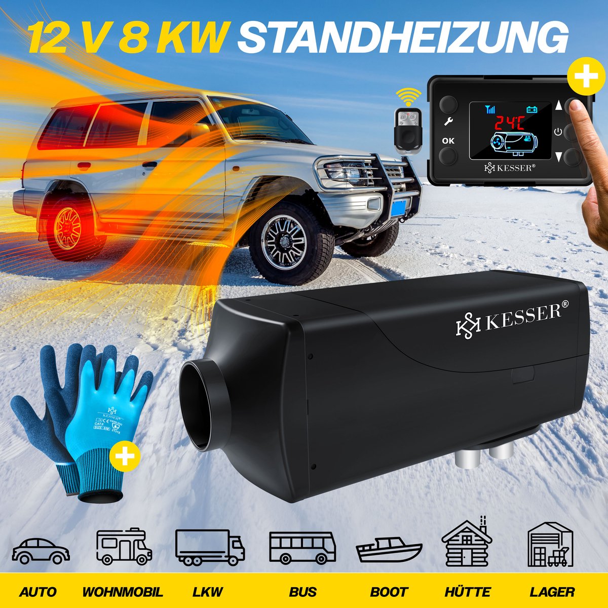 KESSER® Diesel Standkachel 12V / 24V Auto Verwarming 8KW met