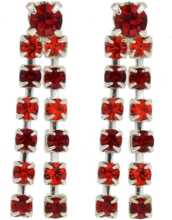 Behave Boucle d'oreille dames couleur argent avec pierres rouges