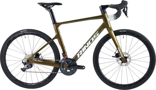 Rinos Odin5.0 Carbon Road - Racefiets - met SHIMANO Ultegra R8000 - 22 versnellingen en schijfremmen - lichte fiets voor dames en heren - Wielen van koolstofvezel - 700 x 40C - Kameleon Goud - Groen 56