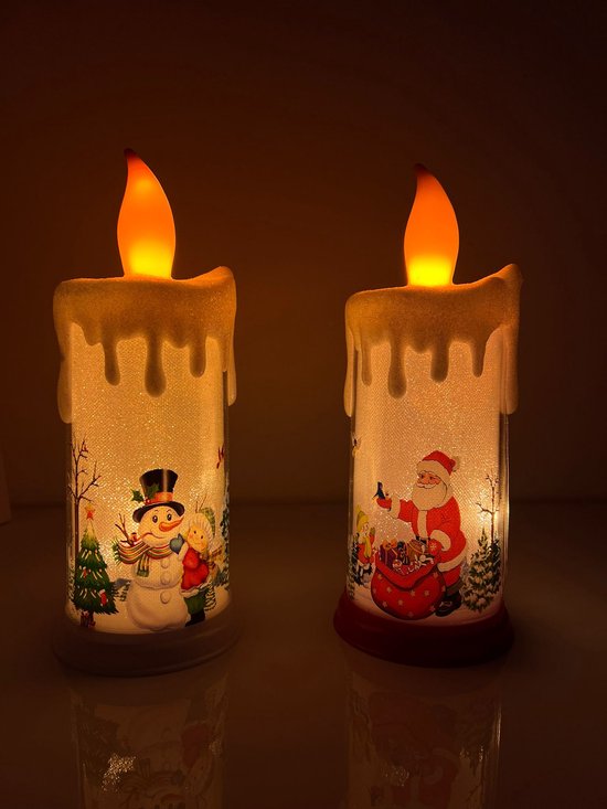 Bougies Ambiance Envoûtante de Noël - Set de 2 - Père Noël et Bonhomme de Neige - Cadeau de Noël - Hors piles !