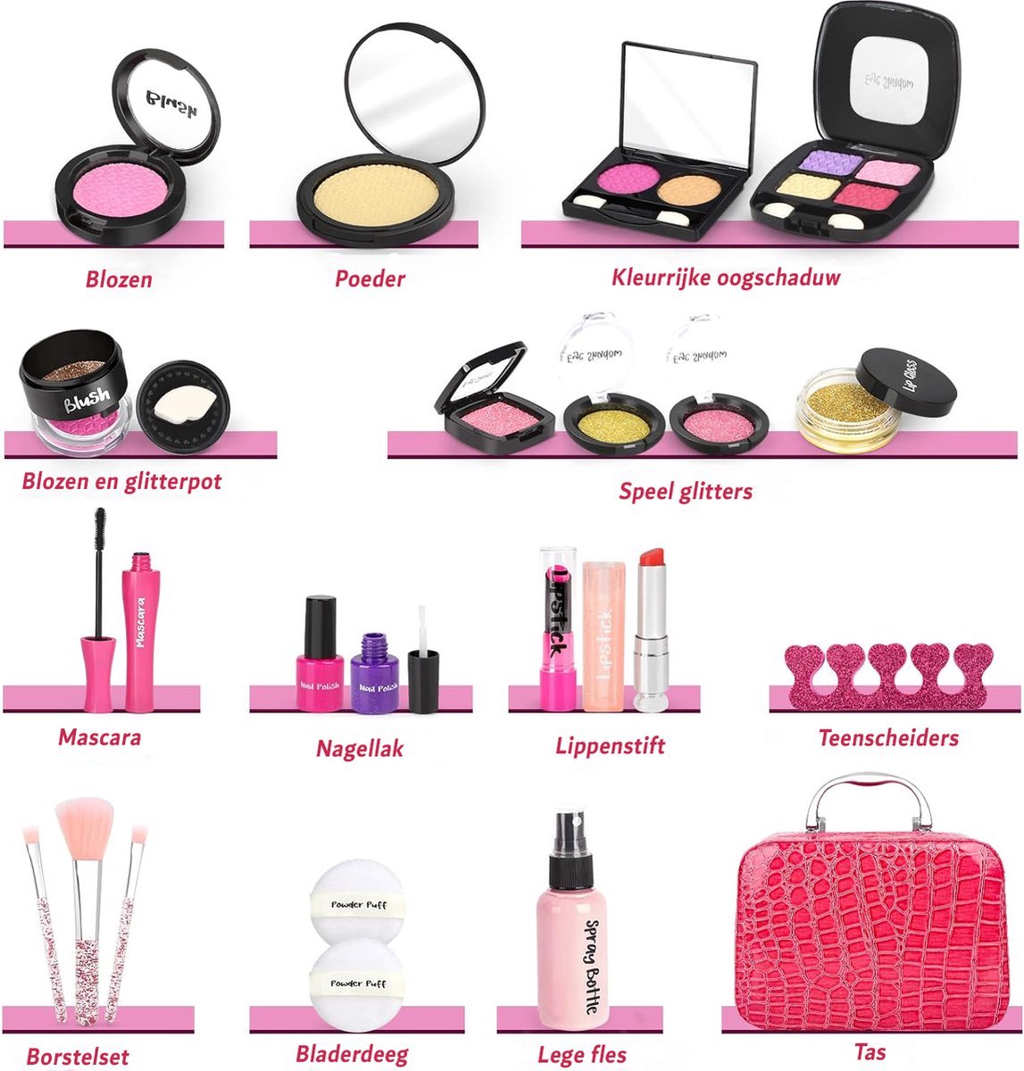 Kit de maquillage lavable pour filles, 18 pièces, faux maquillage Portable  pour petites filles