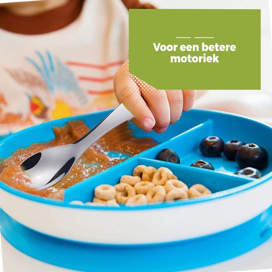 VANRA 2 Stuks Peuter Vork en Lepel Set met Reiskoffer 18/8 Roestvrij Staal Peuter Gebruiksvoorwerpen Kinderen Zilverwerk Kinderen Bestek Set voor School Lunch Box (Blauw