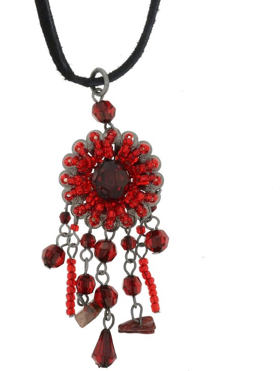 Collier Behave noir avec pendentif fleur rouge