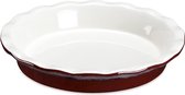 Stoneware Crinkled Pie Dish Ideal for Cooking, Baking and Serving Meat, Savoury Fruit Pies, Capacity 1455 ml, Optimal Capacity 1200 ml, Red Grey Colour