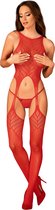 Body en résille avec design de porte-jarretelles - Rouge
