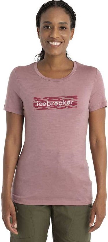 Icebreaker 150 Tech Lite II IceB Logo Camo Merino T-Shirt Manche Courte Rose S Femme