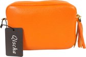 Qischa® - leder - Crossbody handtas - vak met rits - instelbare riem - licht oranje