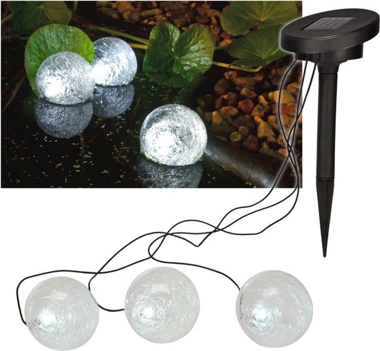 Set van 3x drijvende solar LED decoratie bollen vijver/tuinverlichting 9 cm - Tuin en vijver decoratieverlichting
