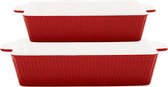 GreenGate Ovenschalen Alice rood rechthoekig (set van 2 stuks)- 5liter & 2.5liter