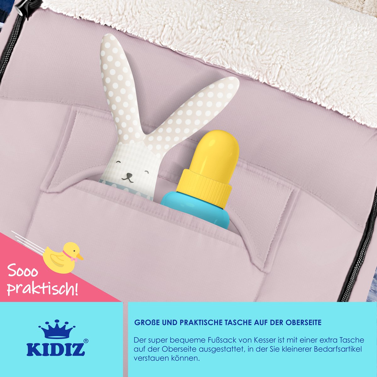 KIDIZ® Voetenzak voor Autostoeltje en Buggy met Ritssluiting - Baby Slaapzak Deken voor Maxi-Cosi & Wandelwagen / Kinderwagen - Roségoud – foto 6