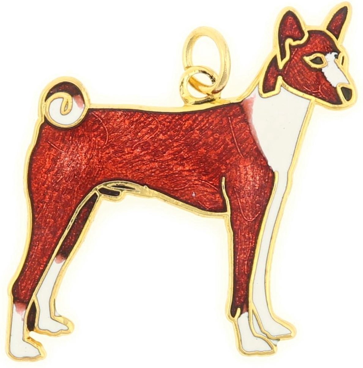 Behave - Hanger hond basenji rood emaille goudkleur - dierenvriend stijl