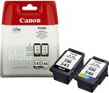 Canon PG-545 zwarte inktcartridge en CL-546 kleurencartridge naast elkaar. Beide met "Made in Japan".