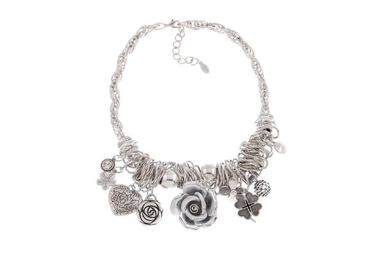 Collier Behave - couleur argent - avec pendentif fleur