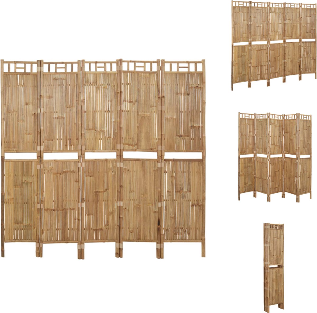 VidaXL Kamerscherm Bamboe 5 Panelen 200x180 cm Waterbestendig Duurzaam Kamerscherm