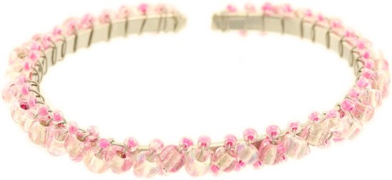 Behave Klem armband met roze kraaltjes 20 cm