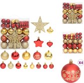 vidaXL Kerstballenset - Onbreekbaar - Verschillende maten - Lichtgewicht - Opbergdoos - Goud en rood - Kunststof vidaXL - Kerstbalhaakjes