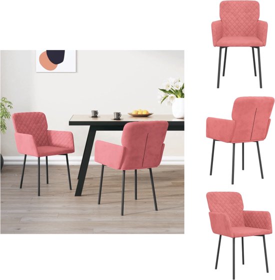 vidaXL Eetkamerstoelen - - Fluweel - Roze - 51.5 x 61 x 78.5 cm - Eetkamerstoel