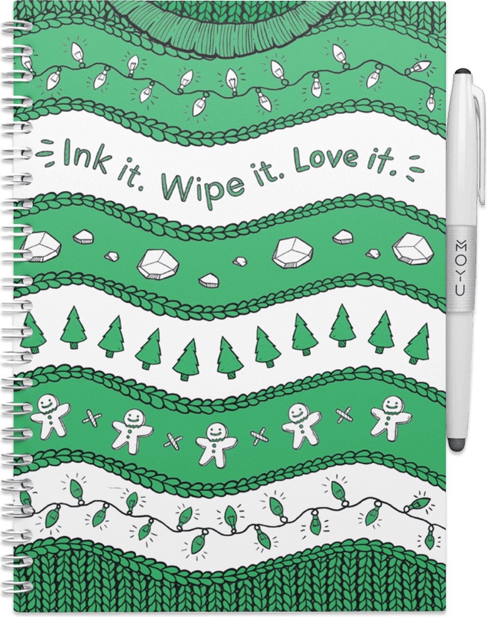 MOYU - Ugly Christmas Sweater Notebook - Uitwisbaar Notitieboek - Multifunctionele pagina’s - Inclusief uitwisbare pen, houder en wisdoekje