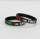2x Palestina Armband Zwart, Rubber met Palestina Vlag