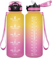 Drinkfles met rietje, 1,5 liter, BPA-vrij, 1500 ml, lekvrij, kunststof, grote drinkfles voor yoga, fitness, reizen, outdoor