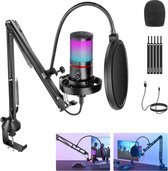 Neewer® - USB Gaming Microfoon Set met RGB Lichteffect - Eenvoudige Plug & Play Bediening, Mute & Gain Condensatormicrofoon met Cardioïde Kenmerken voor PC, Mac, PS4, PS5 - Verbeterde Arm Demping Houder, CM25
