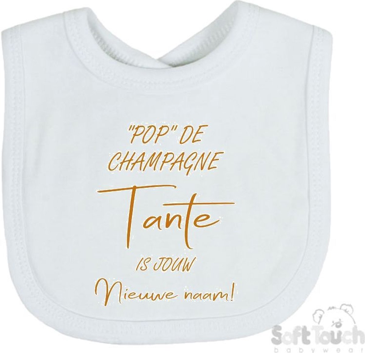 Goedkoopste Soft Touch Slabber Slabbetje Slab Pop de champagne Tante is jouw nieuwe naam! Unisex Katoen Wit/tan Maat 33x22 Cm