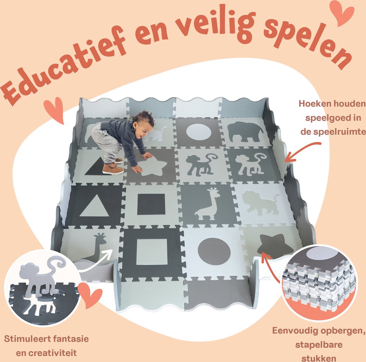 Bellettini® Speelmat voor Baby - Speelgoed 1 jaar - 36 Delige Puzzelmat - Kruipmat - Foam Tegels thumbnail 4