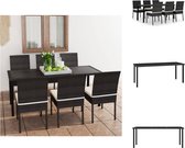 vidaXL Tuinset - PE-rattan - Stalen frame - Zwart - 180x70x73 cm - 6 stoelen - Crème kussens - vidaXL - Tuinset