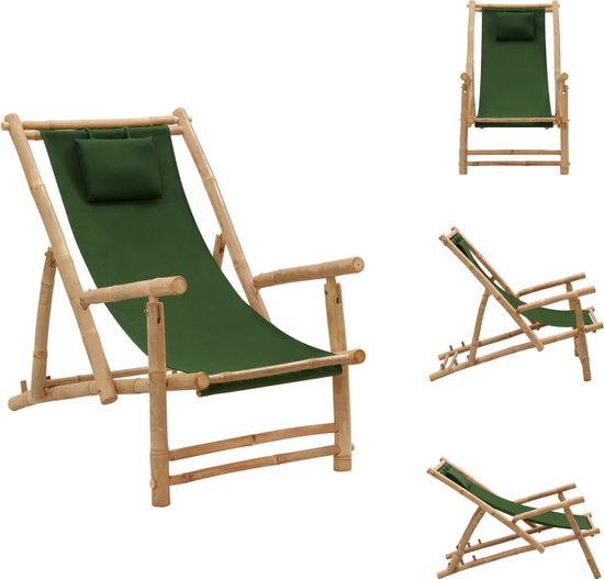 vidaXL Bamboe Terrasstoel - In hoogte verstelbaar - Groen - 60x106x90 cm - Tuinstoel