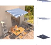 vidaXL Protection solaire pour terrasse - 350 x 250 cm - Auvent imperméable et résistant aux UV - Blauw et Wit - Cadre en aluminium - Assemblage requis - Protection solaire pour fenêtre
