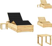 vidaXL Loungebed - geïmpregneerd grenenhout - verstelbare rugleuning - inclusief kussen - 198 x 90 x (30-75) cm - Ligbed