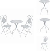 vidaXL Ensemble bistro de style Vintage- Table 60x72 cm - Chaise 40x53x94 cm - Acier enduit de poudre - Détails peints à la main - Grijs et blanc - Ensemble de jardin