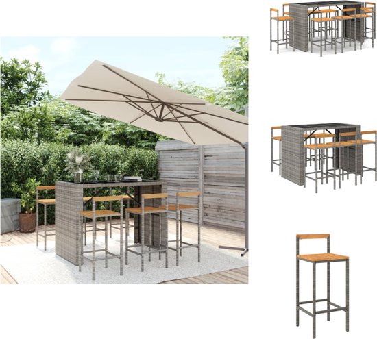 Foto: Vidaxl tuinbarset grijs pe rattan bartafel 145x80x110cm 6 barstoelen 40x44x100cm tuinset